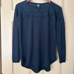 Bobeau | Black Casual Lightweight Soft Sweater Whimsigoth Lace Yoke | Size S